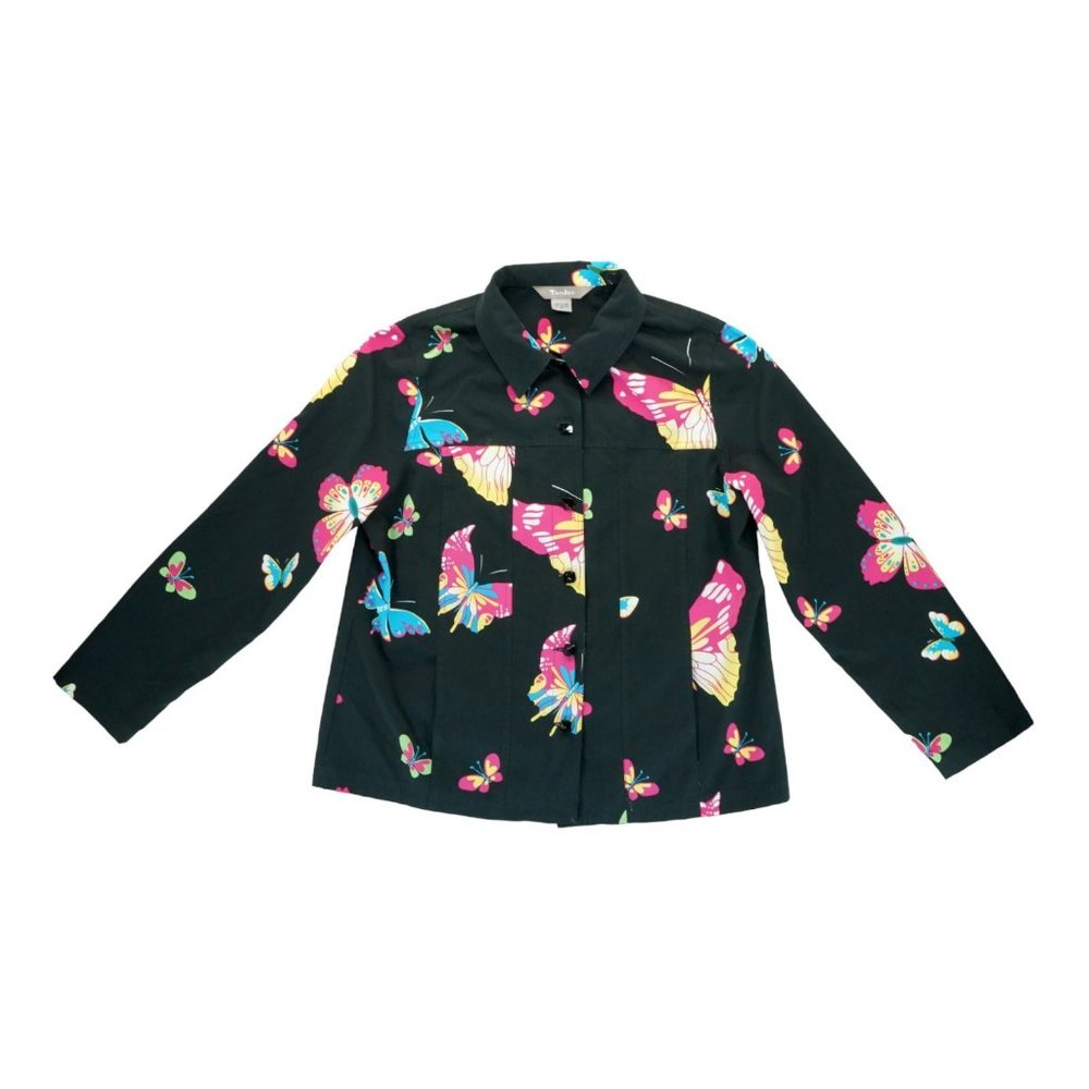 TanJay Butterfly Black Light Weight Unlined Jacket Women's Size Medium